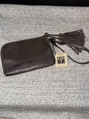 NWT. FRYE grey Suede and Leather Tassel Wristlet.